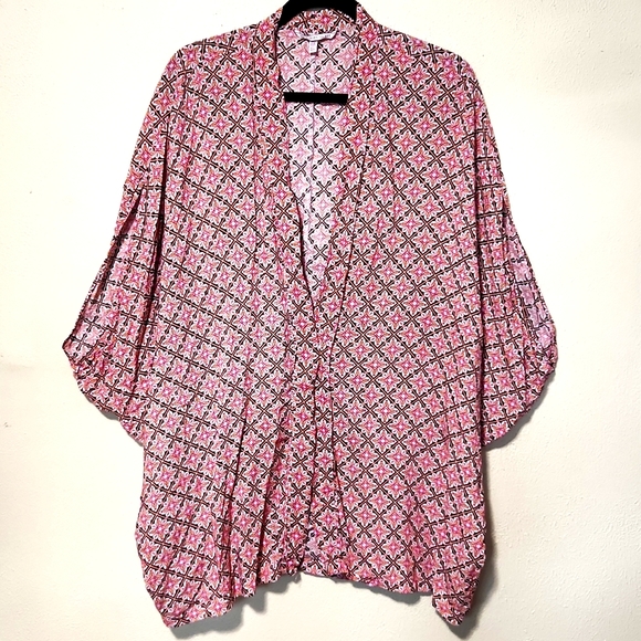 Victoria's Secret Open Front Kimono Robe Boho Beach Cover-up Geometric Print M/L - Picture 11 of 11